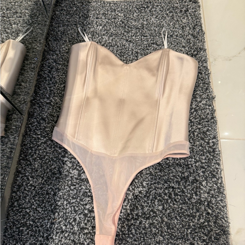 Aritzia Blush Satin Bustier Thong Bodysuit